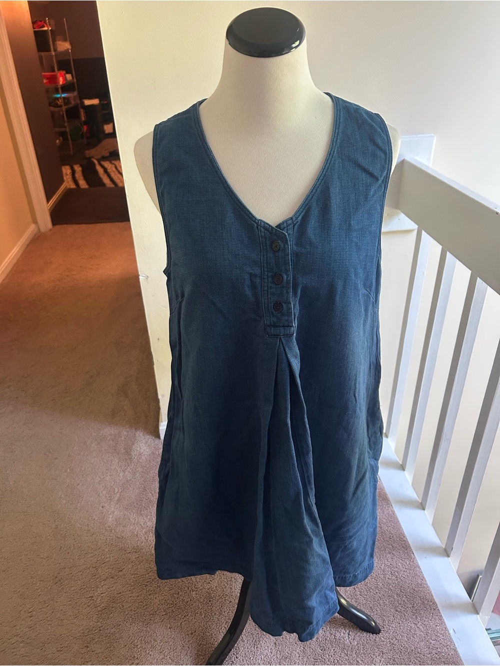 United By Blue Indigo V-Neck Button Front Tank Dress